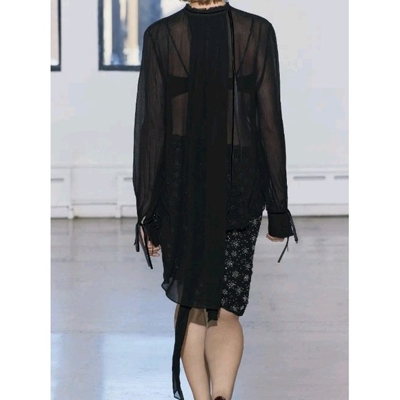 Zara Sheer Multi-Position Long Sleeve Tie Neck Blouse Black Size M NWT - Picture 14 of 14